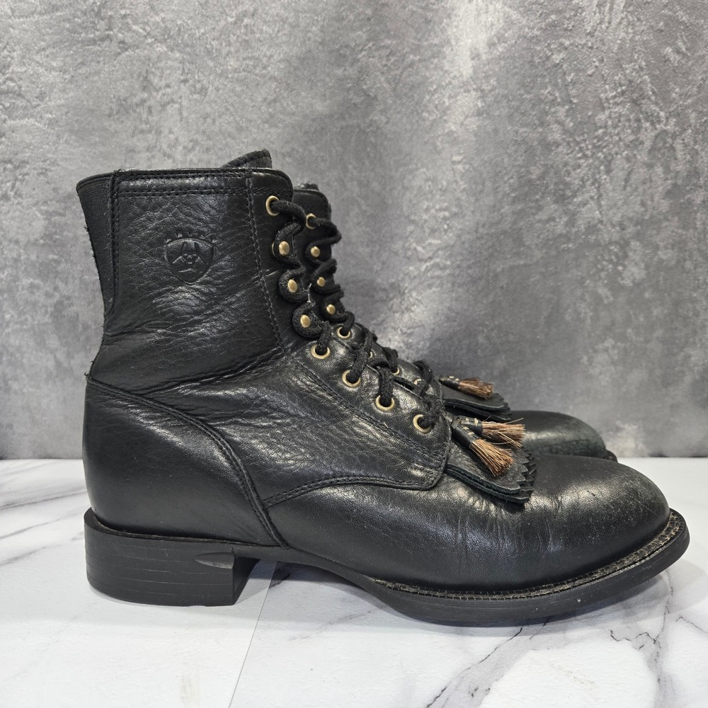 Ariat Heritage Lacer Boots Womens 9C Black Leather Kiltie Tassel Roper 33401